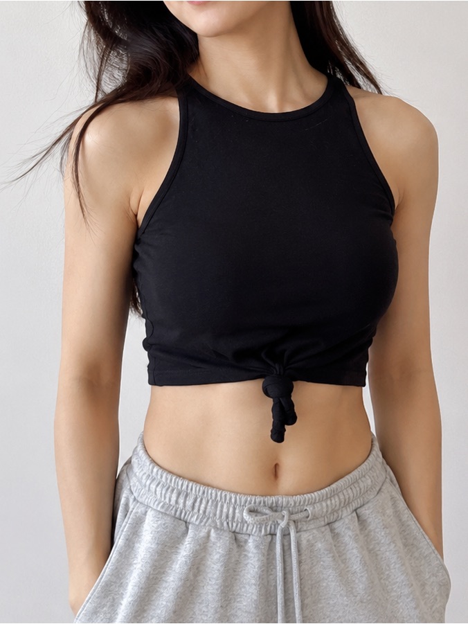 Offline By Aerie Black Tie-Front Crop Tank Size S